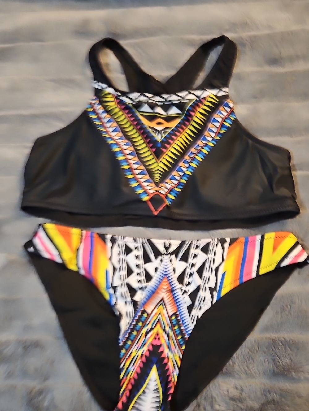 Black Tribal-Print Women’s Two-Piece Swim Set